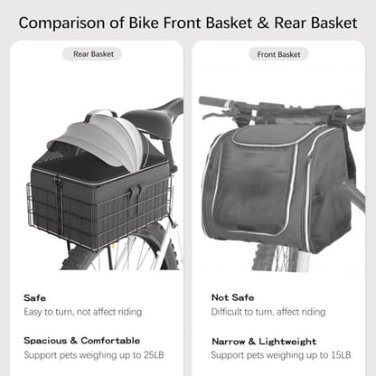 YEEGO DIRECT Dog Bike Basket for Rear Rack, 2-in-1 Pet Carrier & Cargo Basket, Detachable Dog Carrier for Bicycle with Safety Leash, Fits Small Medium Dogs Cats up to 20 LBS, Basket Patented Design