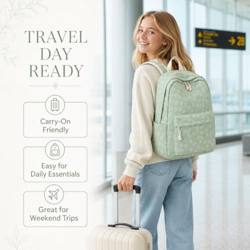 LEDAOU Backpack for Teen Girls Lightweight Kids Bookbag for Elementary Middle High School College Women Laptop Casual Daypack (Green Flowers) - color: Green Flowers