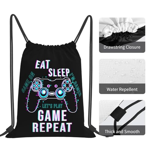 Eat Sleep Game Repeat Unisex Drawstring Backpack Bag Sport Gym Travel Swim Sackpack - color: Eat Sleep Game Repeat