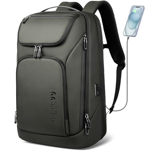 hk Business Smart Backpack for Men Anti-Theft for 17.3 Inch Laptop with USB Charging Port Water-Resistant Large Durable Compact 30L for Travel College Work-Green - color: Green
