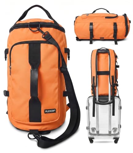 Plexon 3 in 1 Duffle Backpack for Travel Gym Sports Workout, 21" Water-resistant Carry On Duffel Bag, Lightweight Tear-Resistant Weekender for Men Women - color: Orange