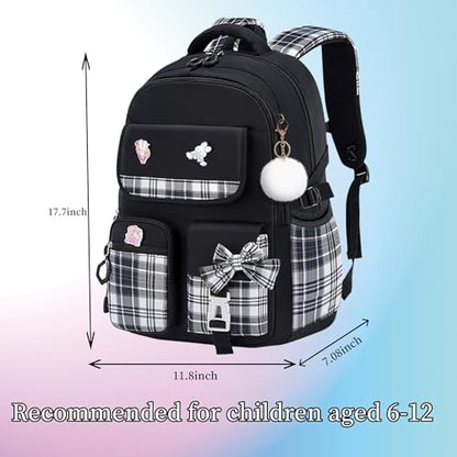 Girls Backpack Kids Backpack for Girls School Kawaii Bookbag Book Bag for Elementary Primary School - color: Black-gz