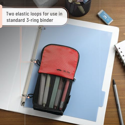 Mr. Pen- Standing Pencil Case Pouch, Sit & Lay Mesh-View Design, Black & Red, Interior Pocket & 2 Elastic Binder Loops, Cute Pencil Case for Girls and Boys - color: Black & Red