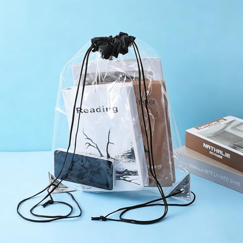 2 Pack Clear Drawstring Bags for Stadium Events, Waterproof Clear Drawstring Backpack for Concert Baseball Festival Beach Makeup Bag