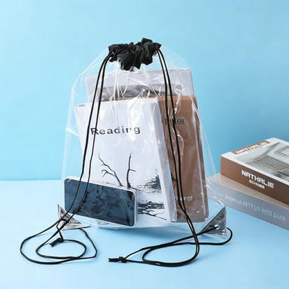 2 Pack Clear Drawstring Bags for Stadium Events, Waterproof Clear Drawstring Backpack for Concert Baseball Festival Beach Makeup Bag