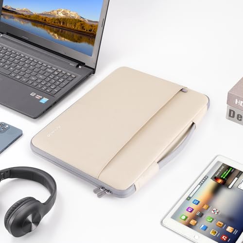 DOMISO 14 inch Laptop Case Sleeve Protective Cover Compatible with 15 inch MacBook Air M4 M3 M2,MacBook Pro,14-15 inch HP Dell ASUS Lenovo Chromebook,Waterproof Computer Cases Bag with Handle,Beige - color: Beige, size: 14" Laptop/15" for mac book