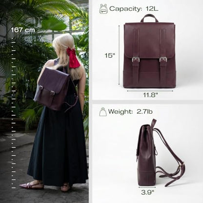Genuine Leather Backpack for Men and Women Travel Daypack - Spacious Rucksack with Flap Buckle Closure and Back Zipper Pocket - Durable Work Carry 15x11.8x3.9 Burgundy - color: Burgundy Kaiser