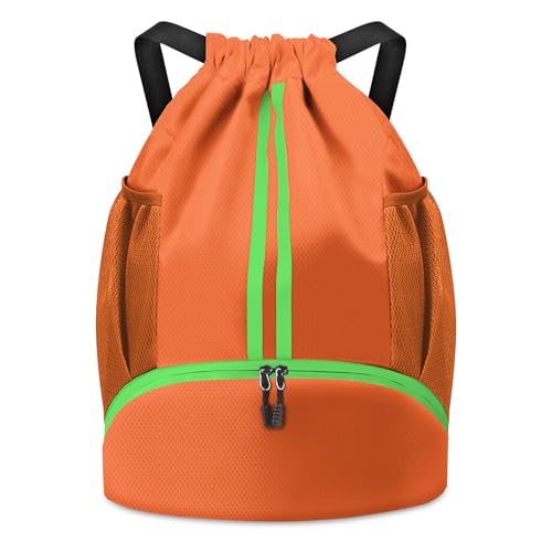 BROTOU Soccer Bags, Football Backpack, Volleyball Bag, Drawstring Backpack with Ball and Shoe Compartment, Football bags for Equipment Swim Gym Bag - color: Orange Yellow