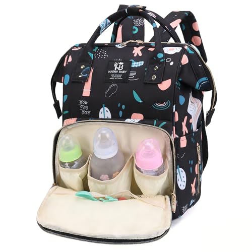 Diaper Bag Backpack for Moms Baby Essentials Travel Tote Nappy Changing Bag with Insulated Pockets,Multi-Waterproof Backpack (Black) - color: Black