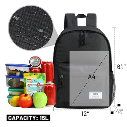 MIER Insulated Backpack Cooler Small Leakproof Lightweight Cute for Women Men to Work, Picnics, Camping, Park Day Trips, 15 L - color: Black