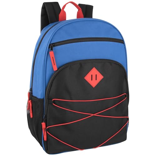 Summit Ridge Backpacks with Bungee Cord Front | 17” Multi Pocket Backpack for Adults, College, Travel (Blue/Black) - color: Blue/Black