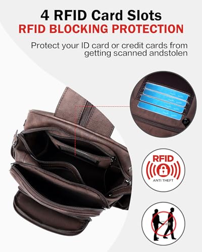 FADEON Large Sling Bag for Women, Designer Leather Crossbody Purse Convertible Sling Backpack, Anti Theft Daypack for Travel - color: Coffee Brown Retro Style