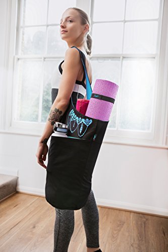Yoga Mat Bag – Versatile Yoga Bag with Mat Straps & Storage Pockets, Holds Yoga & Pilates Mats, Lightweight & Durable - color: Black & Azure Blue