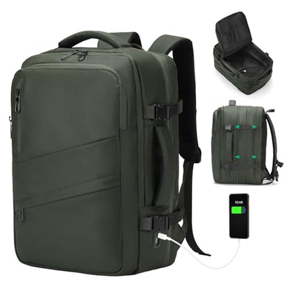 Travel Backpack for Men, 18 Inch Carry on Laptop Backpack with USB A/C Port, 40L Expandable TSA Flight Approved Bag Pack, Black, Green - color: Green