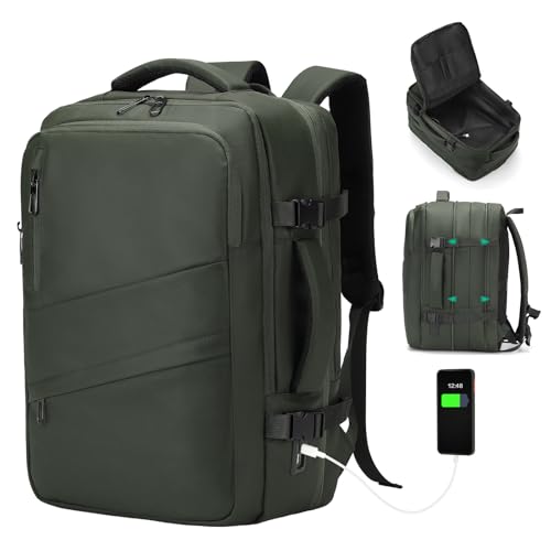 Travel Backpack for Men, 18 Inch Carry on Laptop Backpack with USB A/C Port, 40L Expandable TSA Flight Approved Bag Pack, Black, Green - color: Green