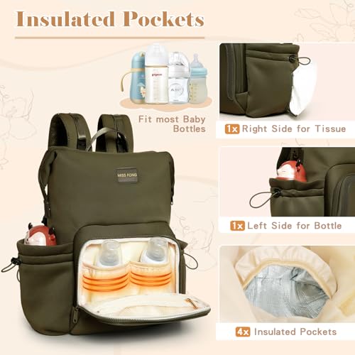 miss fong Diaper Bag Backpack - Baby Diaper Bag Neoprene Bag Large Capacity Neoprene Backpack with Diaper Changing Pad with 12 Pockets Pañaleras Para Bebe Baby Bag for Mom & Dad -Green - color: Green