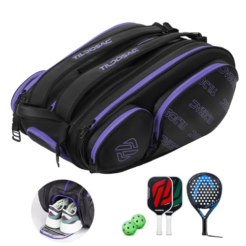 TILDOSAC 2-in-1 Detachable Pickleball & Padel Bag for Men Women | Thermal Foil Insulated Racket Compartment | Outdoor & Gym - color: Black Purple