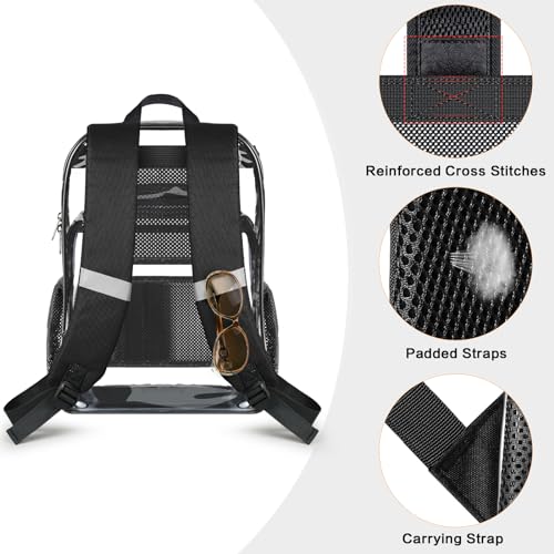 PAMANO Clear Backpack, Heavy Duty Transparent Reinforced Bottom See Through for College, Travel Work Security - color: Black