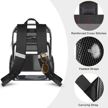 PAMANO Clear Backpack, Heavy Duty Transparent Reinforced Bottom See Through for College, Travel Work Security - color: Black
