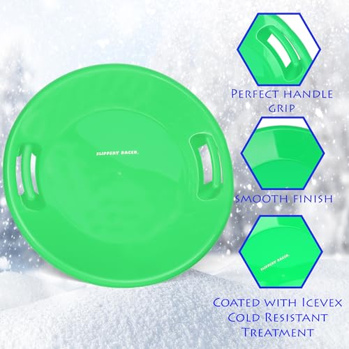 Slippery Racer Heavy-Duty Cold Resistant Downhill Pro Adults and Kids Plastic Outdoor Winter Saucer Disc Snow Sled with Handles - size: 1 PACK, style: Green