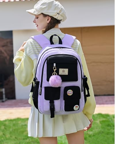 Hidds Laptop Backpacks 15.6 Inch School Bag Elementary Middle High College Backpack Cute Bookbags Anti Theft Travel Back Pack Casual Daypack Kids Book Bag for Teens Girls Women Students-Purple Black - color: Purple Black