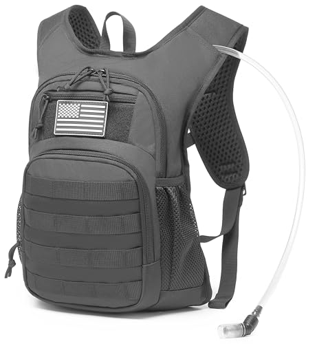 wotony Hydration Backpack with Water Bladder for Hiking Tactical Hydration Pack for Men Women Molle Water Backpack for Hiking - color: dark grey, size: 3L-Bladder