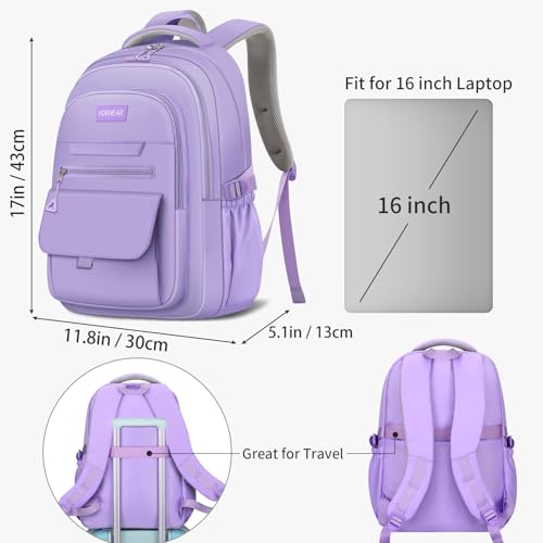 School backpack for Girls, Aesthetic Backpack for Women Cute Bookbag Preppy College (Purple) - color: Purple