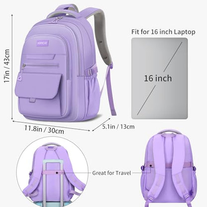 School backpack for Girls, Aesthetic Backpack for Women Cute Bookbag Preppy College (Purple) - color: Purple