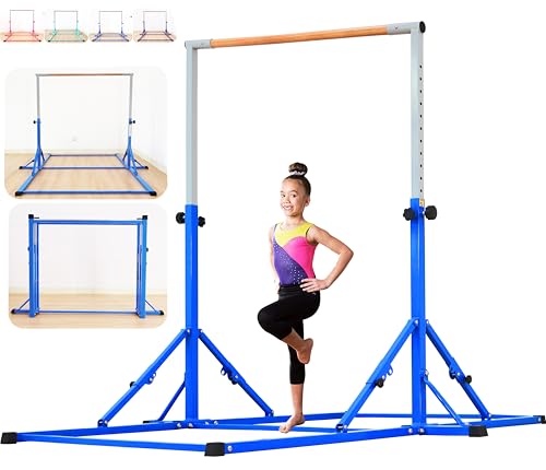 Marfula Gymnastic Bar For Kid and Teenage of 3-25, 5Ft/8 FT Base Length 4Ft Width 5Ft Adjust Height, Gymnastic Kip Bar For Gymnast, Gymnastic Training Equipment For Professional Training Home Club Use - color: Blue(New Style - 8 Ft Base)