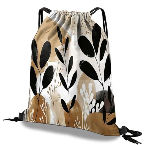 Drawstring Backpack Draw String Bag Waterproof for Sports Gym Beach Travel Cute Aesthetic Sackpack Men Women (13"×17")-Brown Leaf - color: S-25-brown Leaf