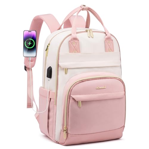 LOVEVOOK Backpack for Women,Laptop Backpack Women,Fits 15.6 Inch Laptop Bag,School Backpacks,Fashion Travel Work Anti-theft Bag,Waterproof Business Computer College Backpack Purse,Beige-Pink-Pink - color: Beige-pink-pink, size: 15.6 Inch
