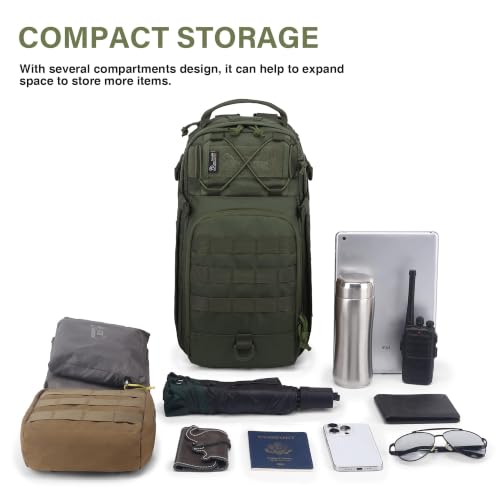 Mardingtop Small Tactical Backpack,Molle Military Rucksack Daypack for Hiking Traveling,15L Sling bag，Crossbody Bag for men - color: Ranger Green-15l