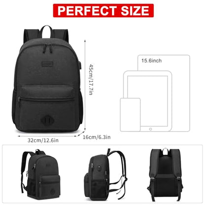 Casual Laptop Backpack,School Backpack Large Bookbag with USB for High School College Students Office Business, Black - color: Black, size: 15.6 Inch