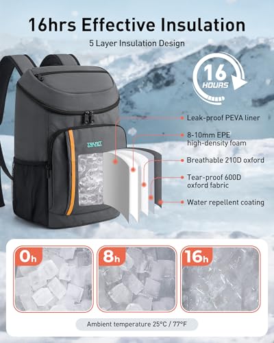 TOURIT Backpack Cooler Insulated 30 Cans, Lightweight Leak Proof Travel Cooler Bag, Soft Waterproof Cooler Backpack for Men Women, Camping Hiking Beach Travel Picnic - color: 01-Black