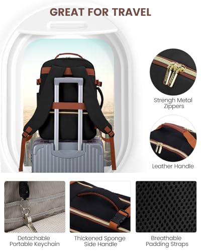 LOVEVOOK 56L Travel Backpack for Women & Men, Airline Approved Carry On Luggage with 3 Packing Cubes, TSA Overnight Bags, Waterproof Personal Item Bag, Weekender Essentials Backpacks fits 17" Laptop - color: Black-brown, size: XX-Large
