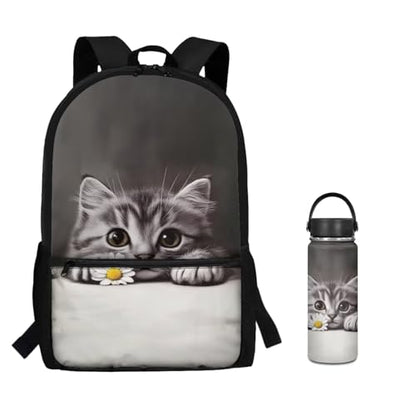 ZOUTAIRONG Daisy Cat Print Bookbag for School Insulated Thermos for Hot & Cold Drinks, Lightweight Casual Backpack with Side Pockets for Small Water Up - color: Daisy Cat