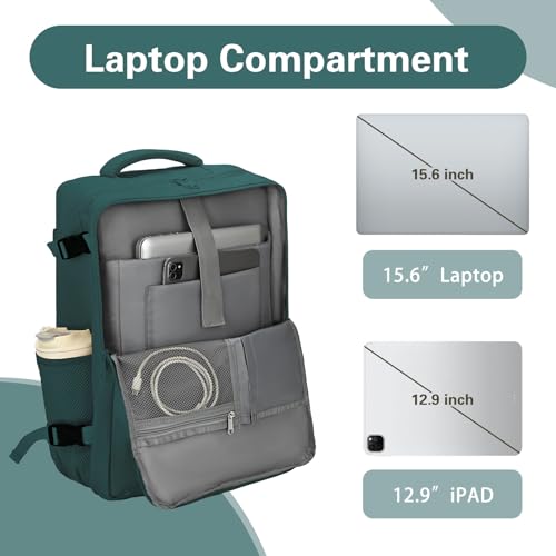 Carry On Backpack for Women & Men – Airline Approved Underseat Size, 15.6" Laptop Compartment, TSA-Friendly 180° Opening, Anti-Theft Business Travel Backpack with Trolley Sleeve (Peacockblue, Medium) - color: Peacockblue, size: Medium