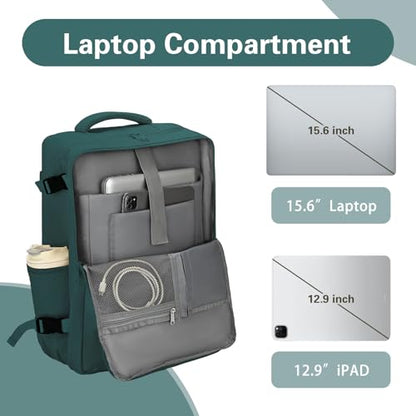 Carry On Backpack for Women & Men – Airline Approved Underseat Size, 15.6" Laptop Compartment, TSA-Friendly 180° Opening, Anti-Theft Business Travel Backpack with Trolley Sleeve (Peacockblue, Large) - color: Peacockblue, size: Large