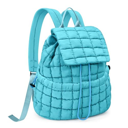 Quilted Puffer Backpack for Women Lightweight Soft Puffy Backpack Purse Casual Daily Drawstring Flap Daypack (Blue) - color: Blue