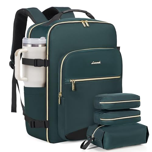 LOVEVOOK 40L Large Travel Backpack for Women Men, 17 Inch Carry on Backpack for Traveling on Airplane, Personal Item Travel Bag Airline Approved, Business Causal Weekender Backpack, Green-Black - color: Green-black, size: 40L-17.3 Inch-4Pcs