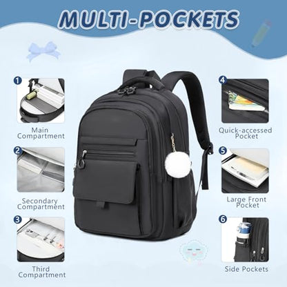 GeeWin Backpacks for Girls, Girls Backpack with Lunch Box & Pencil Case Set, 17 Inch Waterproof Girl Bookbag with Lots of Pockets for Kids, Teens, Elementary Middle High College School Student(Black) - color: Black