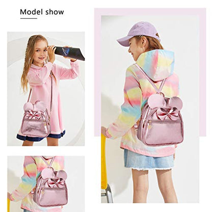 KL928 Girls Mini Backpack Bowknot Polka Dot Cute Small Daypacks Convertible Shoulder Bag Purse for Women - color: Fluorescent Pink