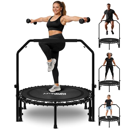 Rebounder Trampoline for Adults with Bar and Elastic Bands, 450/550 lbs Mini Trampoline for Adults, Exercise Trampolines, Rebounders with Adjustable Handle, Indoor/Outdoor 40/48 in - color: Black, size: 40"
