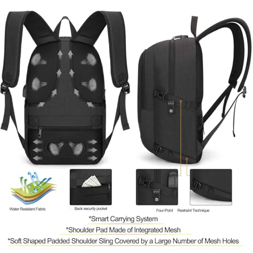 Tzowla Travel Laptop Backpack Water Resistant Anti-Theft Bag with Lock - color: A-black, size: Standard 15.6 inch