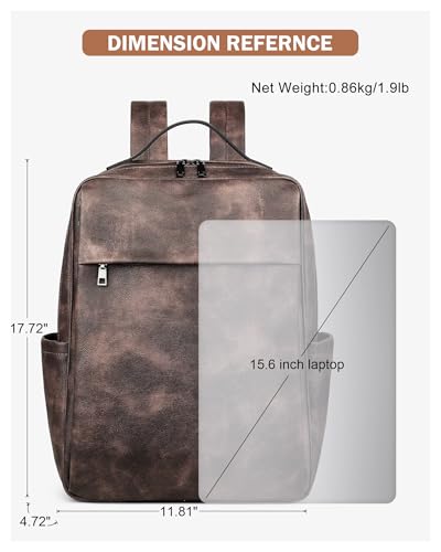MASINTOR 15.6 inch PU Leather Laptop Backpack Purse for Women, Large College Casual Backpack Travel Bag Retro Coffee - color: Retro Coffee
