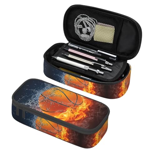 Cool Basketball Ball Pencil Case Big Capacity Storage Pencil Pouch Stationery Bags With Zipper Portable Pen Holder Box Organizer For Boys Girls Teens Student College School Office Supplies - color: Cool Basketball Ball