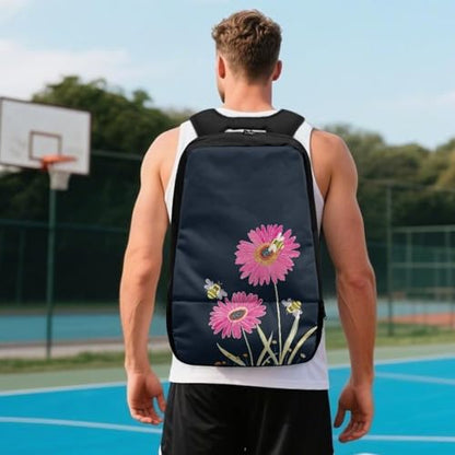 18.5in Basketball Backpack Basketball Bag with Shoe Compartment & Ball Holder, Waterproof Bag for Soccer Volleyball - color: Simple Pink Daisy Bee Print