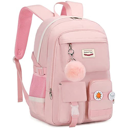 Spotted Tiger School Backpack for Girls Backpack with Lunch Box Anime Bookbag Set School Bag Kawaii Backpacks for Girls Teens (Pink) - color: Pink