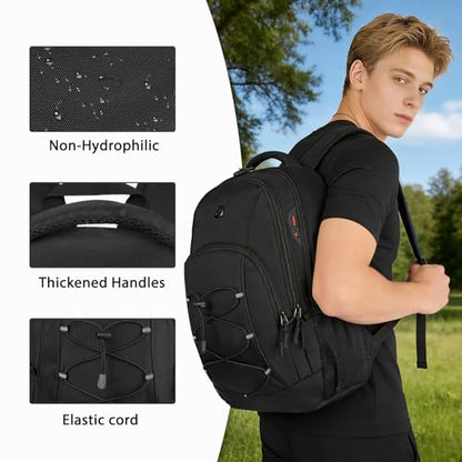 Goloni Laptop Backpack for Men Women, 17 Inch Travel Backpack with USB Charging Port, Water Resistant Lightweight Backpack with Compartments, 30L Casual Daypack,Black - color: Black