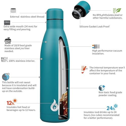 BJPKPK 25 oz Insulated Stainless Steel Water Bottle, Metal Sports Flask - color: Laguna, size: 25 Ounces